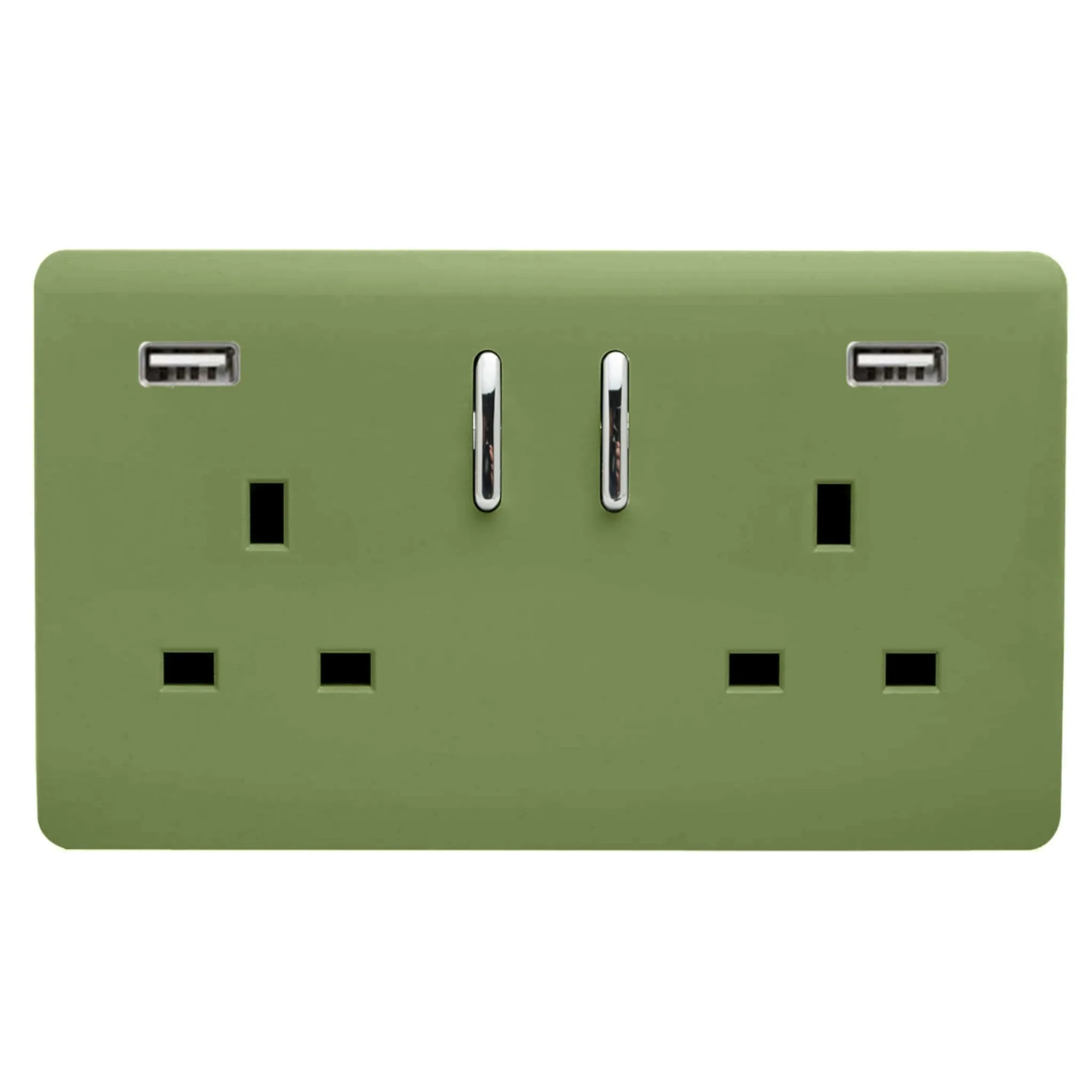 ART-SKT213USB21AAMG  2 Gang 13Amp Short S/W Double Socket With 2x2.1Mah USB Moss Green